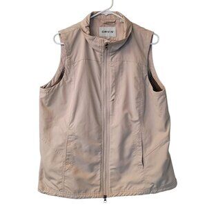 Men's Orvis Tan Khaki Beige Sleeveless Safari Hiking Vest With Pockets Larg